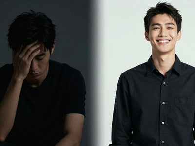 Person's transformation from tired to confident and smiling.