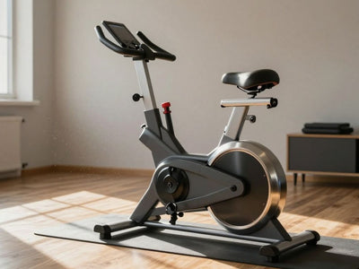 Home exercise bike in a sunlit room.