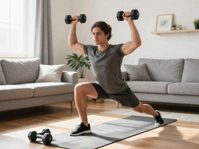 Person doing a full body dumbbell workout at home.