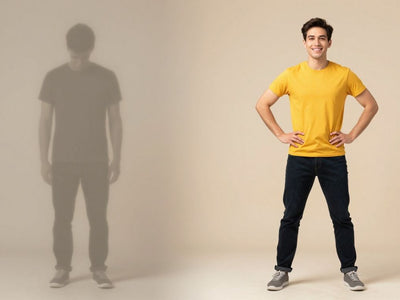 Person before and after rebounding, showing improved posture.