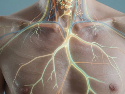 Illustration of the body's lymphatic system with glowing pathways.