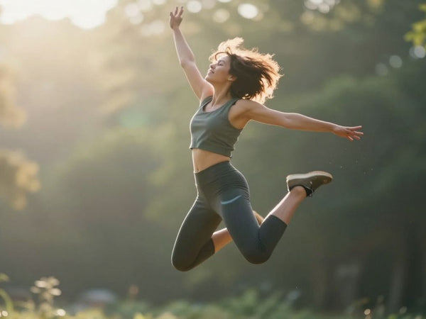 Person jumping for lymphatic drainage and detox.