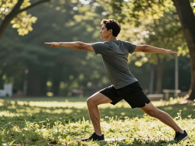 Person stretching outdoors in nature.