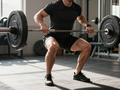 Person doing a heavy barbell squat for leg fitness.
