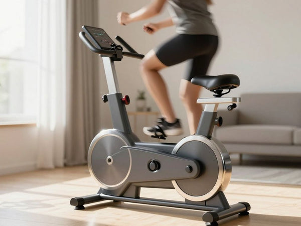 Sleek exercise bike in a sunlit home gym.
