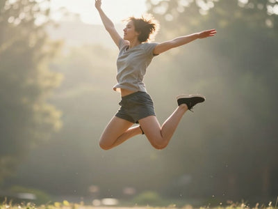 Person jumping for lymphatic drainage and detox.