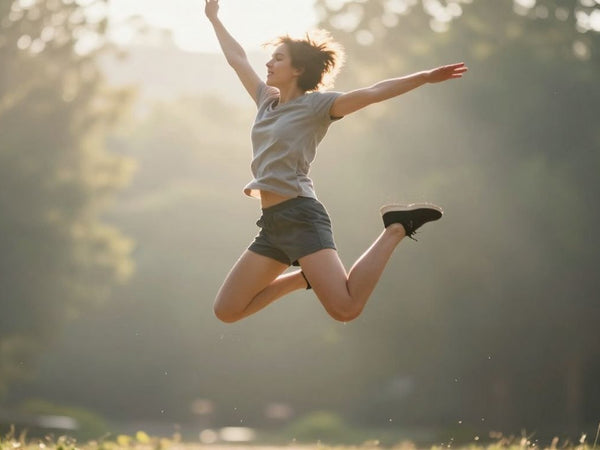 Person jumping for lymphatic drainage and detox.