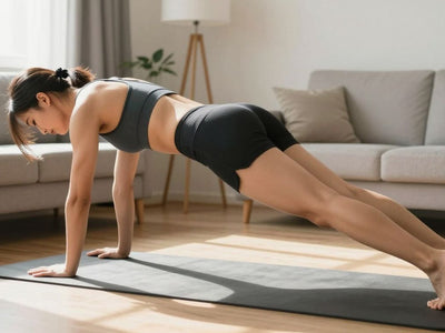 Person doing a plank exercise at home.