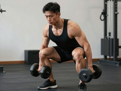 Person doing dumbbell squats for leg workout.