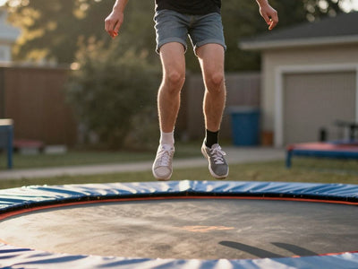 Person bouncing on a trampoline for lymphatic drainage.