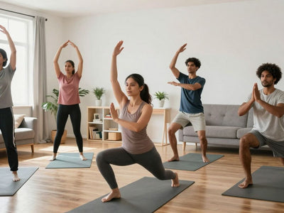 Beginners doing easy exercises from YouTube videos.