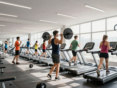People working out in a modern, well-lit gym.