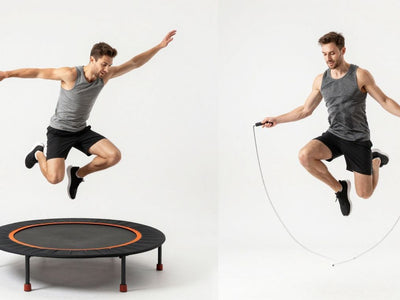 Person jumping on trampoline vs person jumping rope.