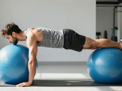 Person doing a fitness ball plank exercise.