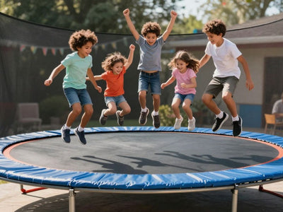 Black Friday trampoline deals with happy jumpers.