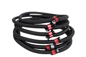 Black firm bungees on a white background