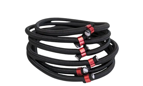 Black firm bungees on a white background
