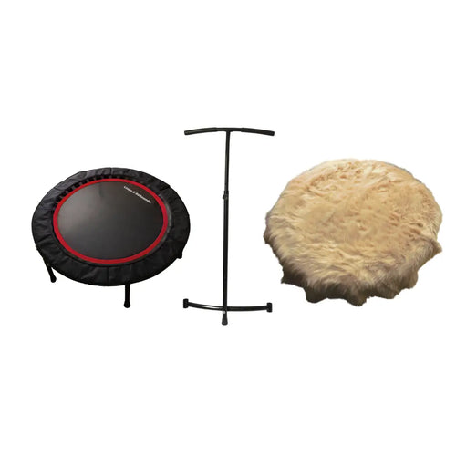 Red Rebounder Stability bar and plush tan mat cover