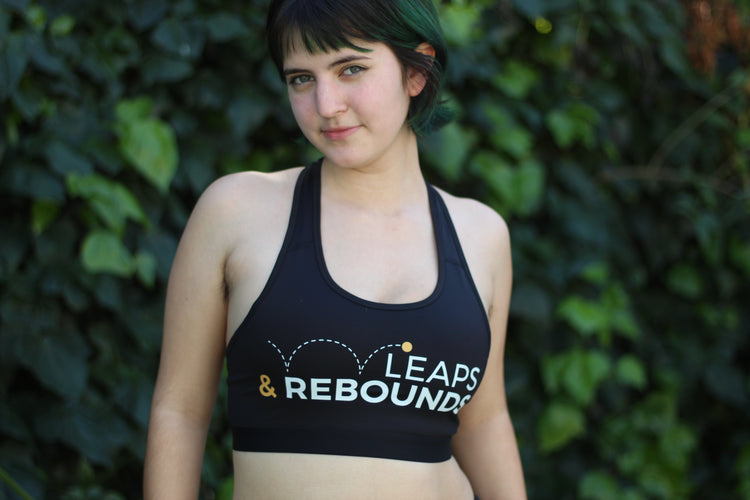 Front profile of Leaps and Rebounds sports bra lifestyle image