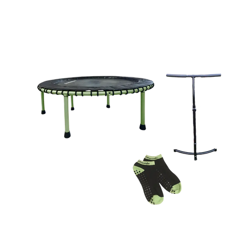 desert sage leaps and rebounds rebounder with stability bar and matching socks on see through background