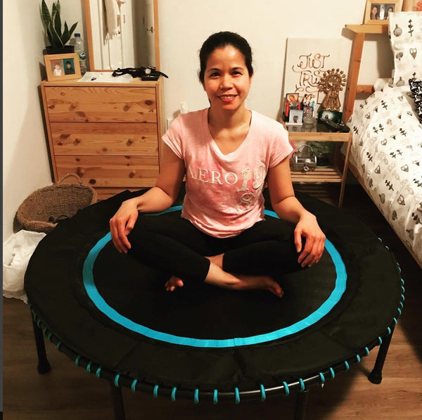 Customer on blue bungee rebounder