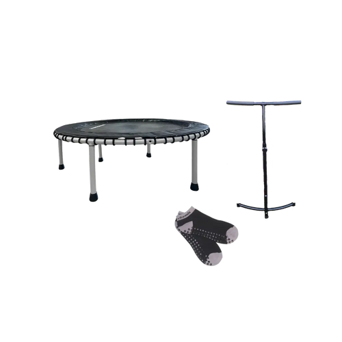 steel mill leaps and rebounds rebounder with stability bar and matching socks on see through background